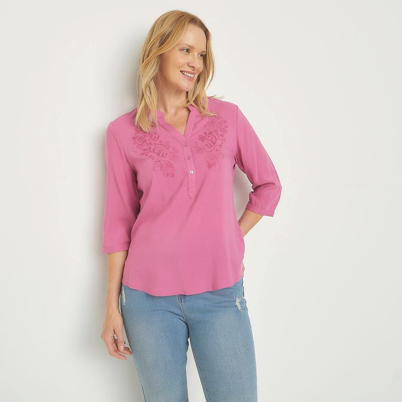 NEWPORT - Blusa Mujer con Bordado Manga 3/4 Newport