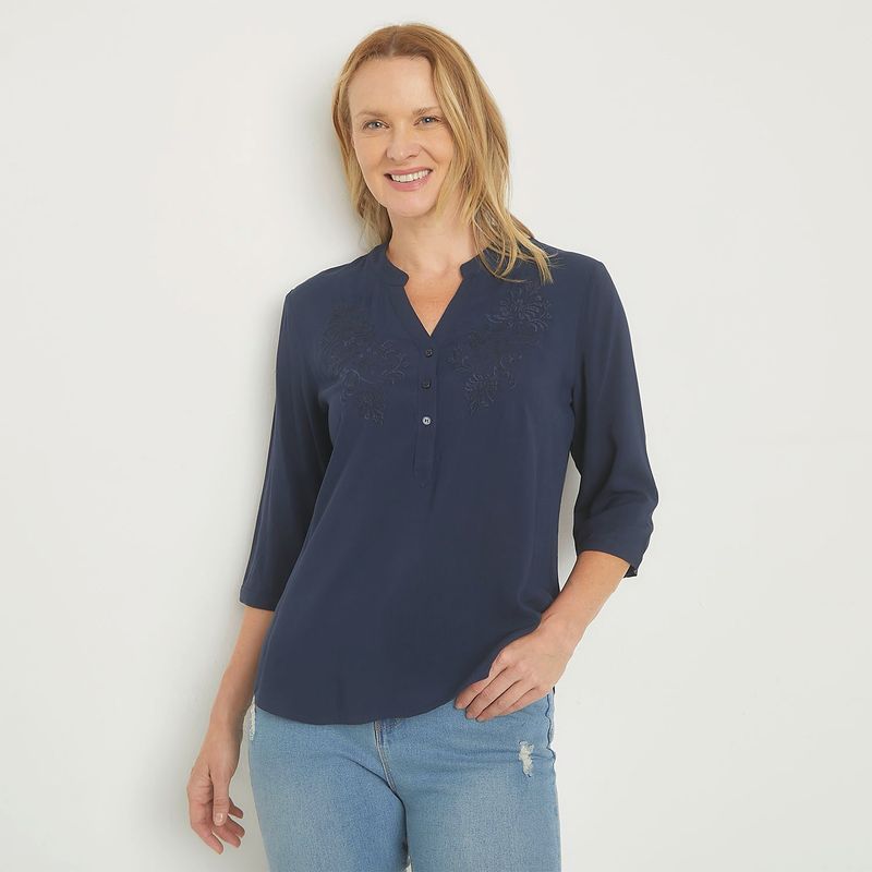 NEWPORT - Blusa Mujer con Bordado Manga 3/4 Newport