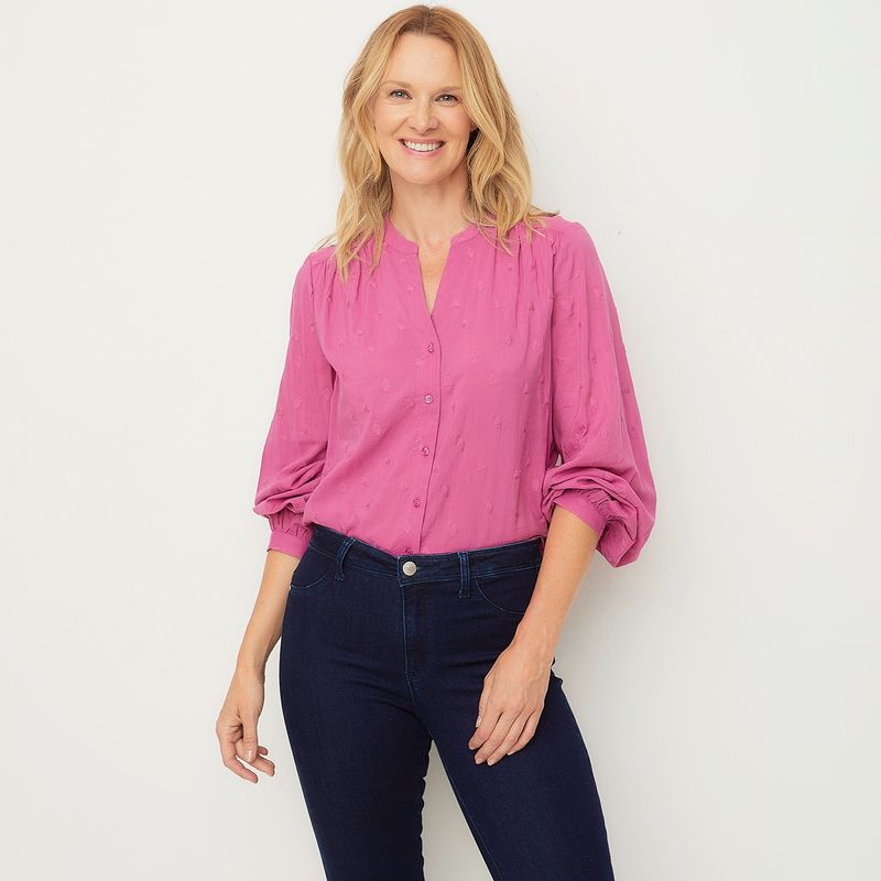 NEWPORT - Blusa Mujer con Bordado Manga larga globo Newport