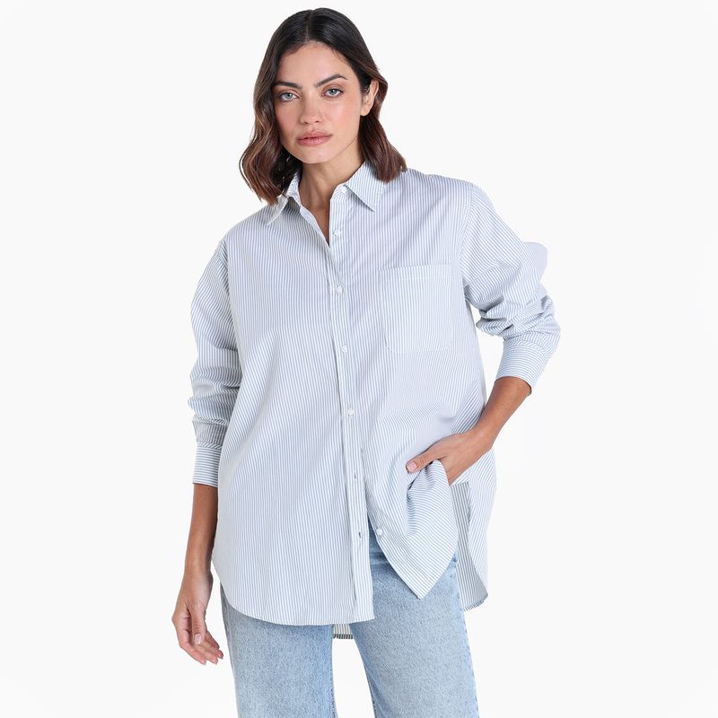 BASEMENT - Camisa Mujer Manga larga de Algodón Basement