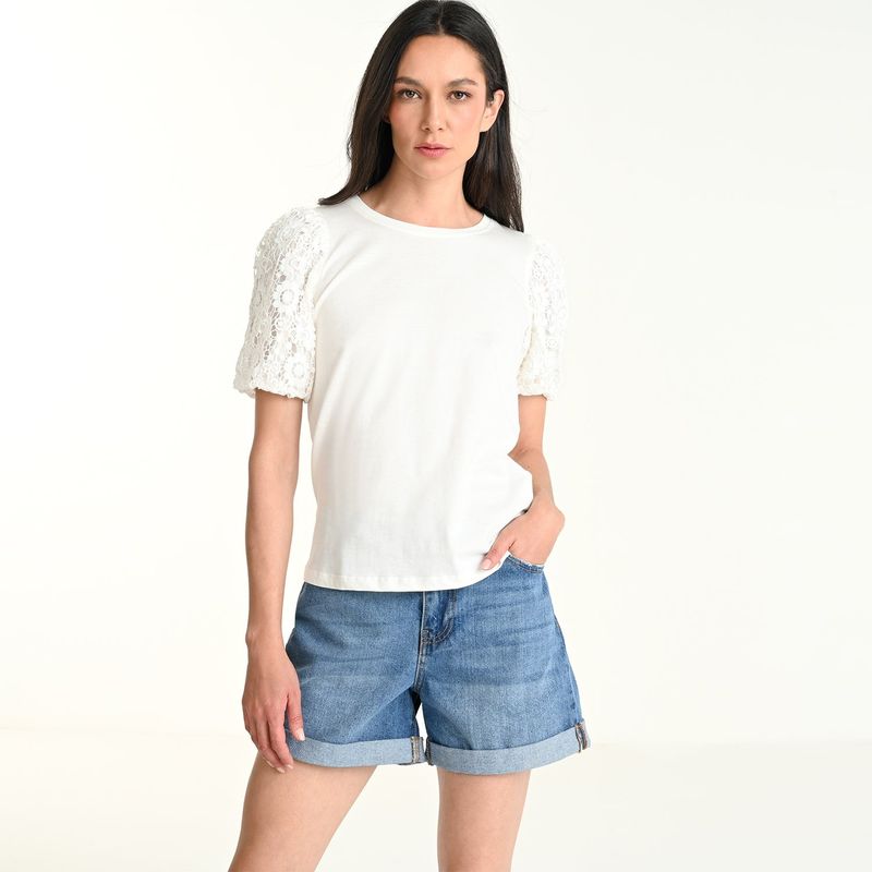 BASEMENT - Blusa Mujer Tejido Manga corta globo de Algodón Basement