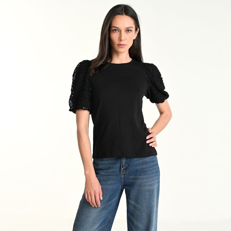 BASEMENT - Blusa Mujer Tejido Manga corta globo de Algodón Basement