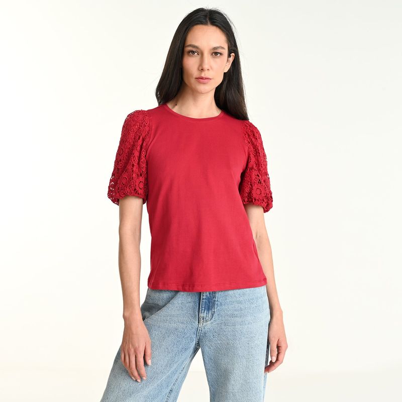 BASEMENT - Blusa Mujer Tejido Manga corta globo de Algodón Basement