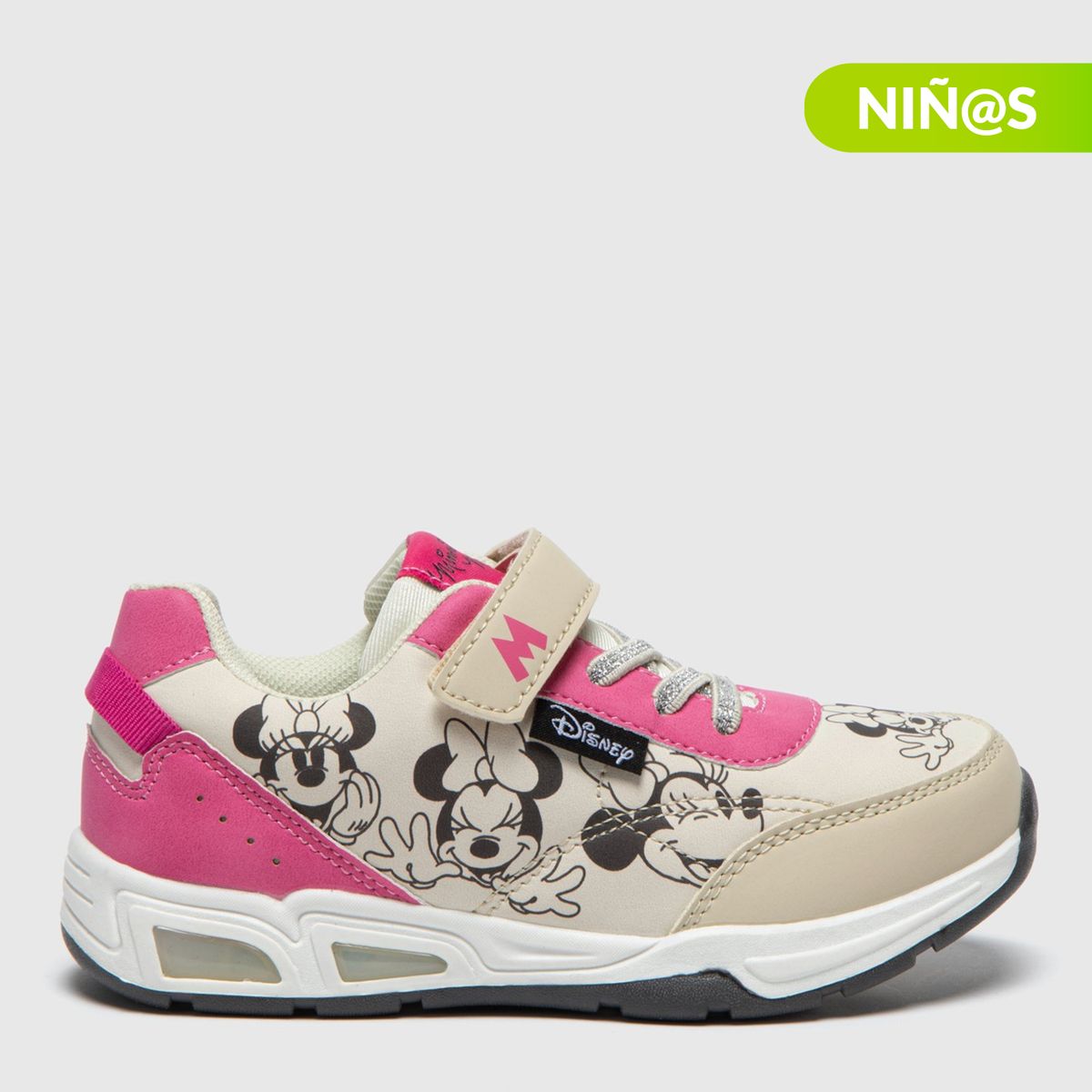 DISNEY - Tenis con luces Minnie Mouse Disney Niña con Velcro