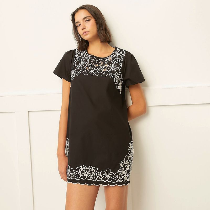 BASEMENT - Vestido Mujer Medio con Bordado de Algodón Basement