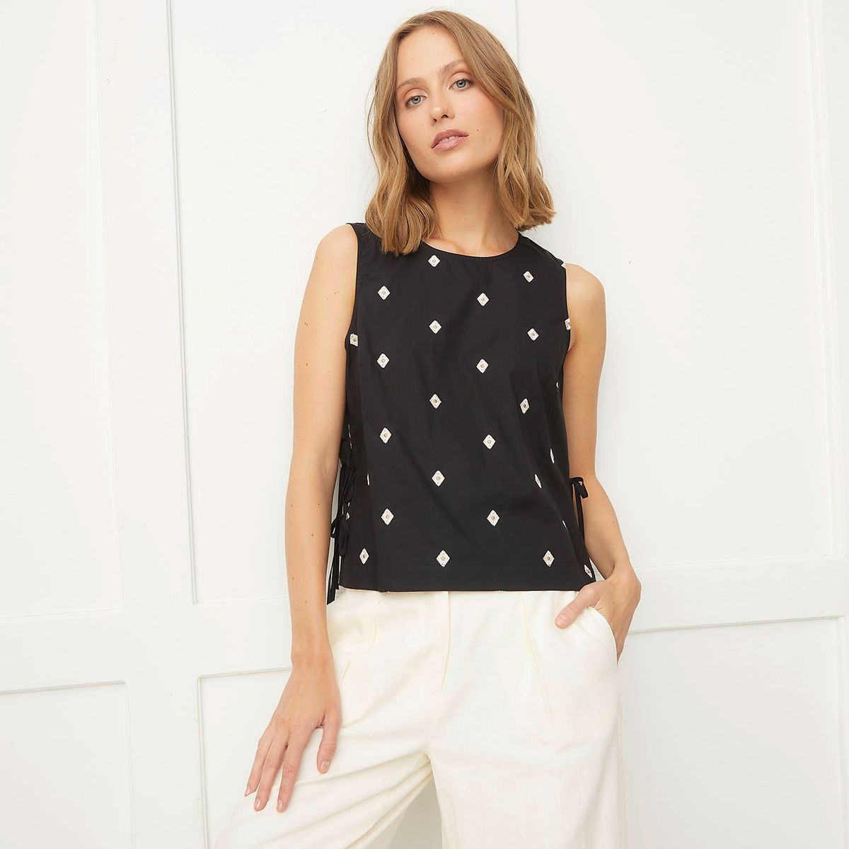 BASEMENT - Blusa Mujer con Estampado Sin mangas de Algodón Basement