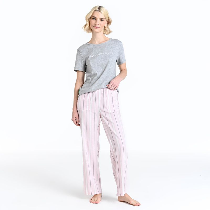 BENETTON - Pijama completa con pantalón Mujer Largo Manga corta de Algodón Benetton