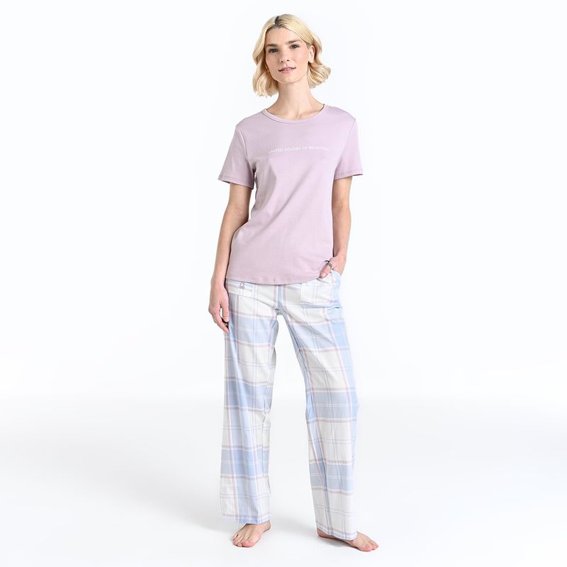 BENETTON - Pijama completa con pantalón Mujer Largo Manga corta de Algodón Benetton