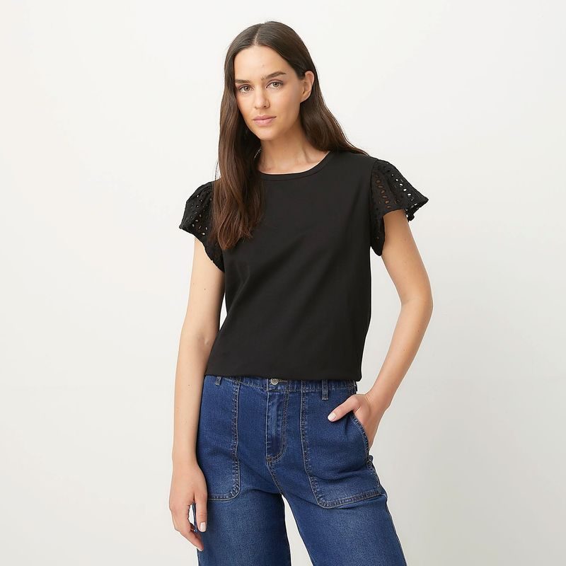 UNIVERSITY CLUB - Blusa Mujer con Bordado Manga corta globo de Algodón University Club