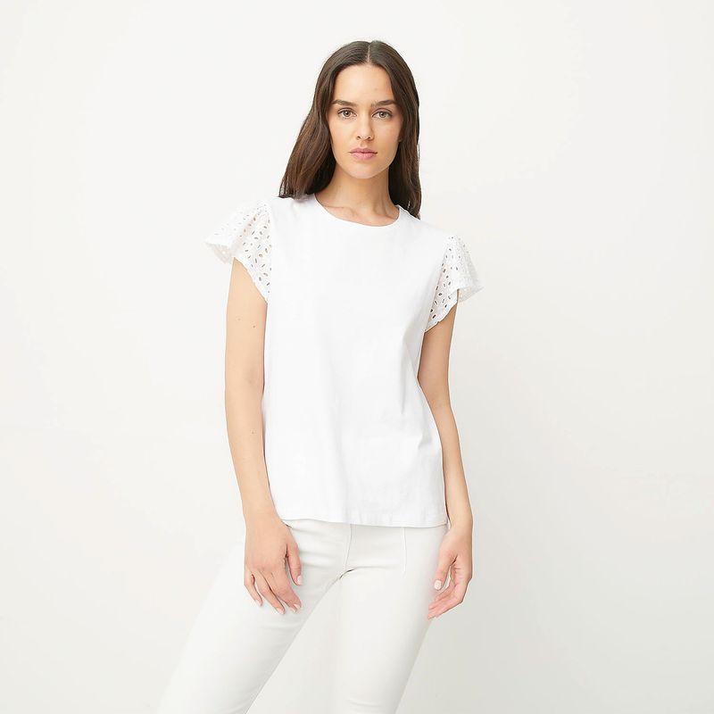 UNIVERSITY CLUB - Blusa Mujer con Bordado Manga corta globo de Algodón University Club