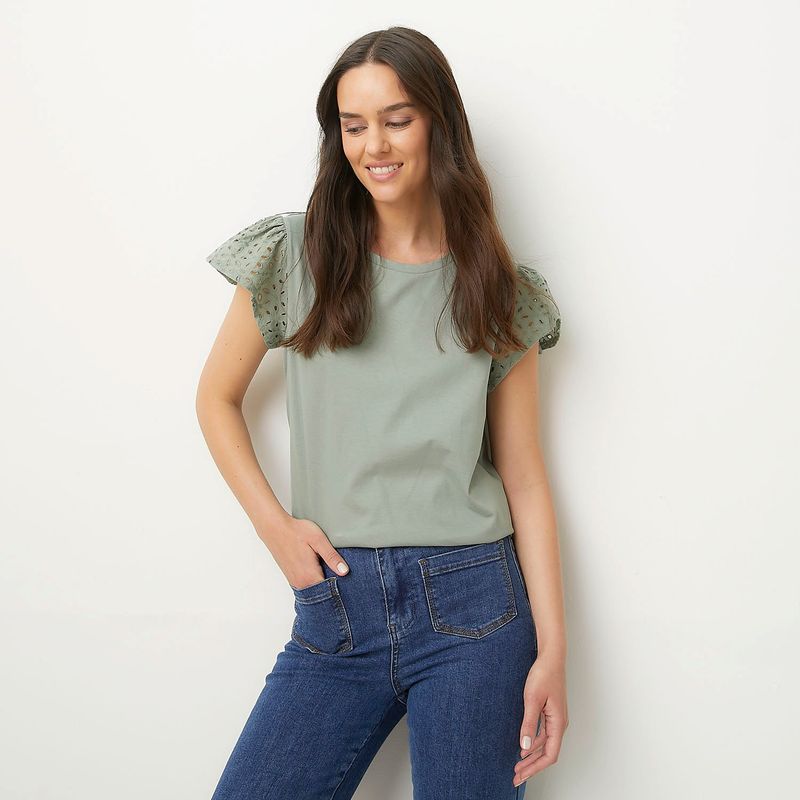 UNIVERSITY CLUB - Blusa Mujer con Bordado Manga corta globo de Algodón University Club