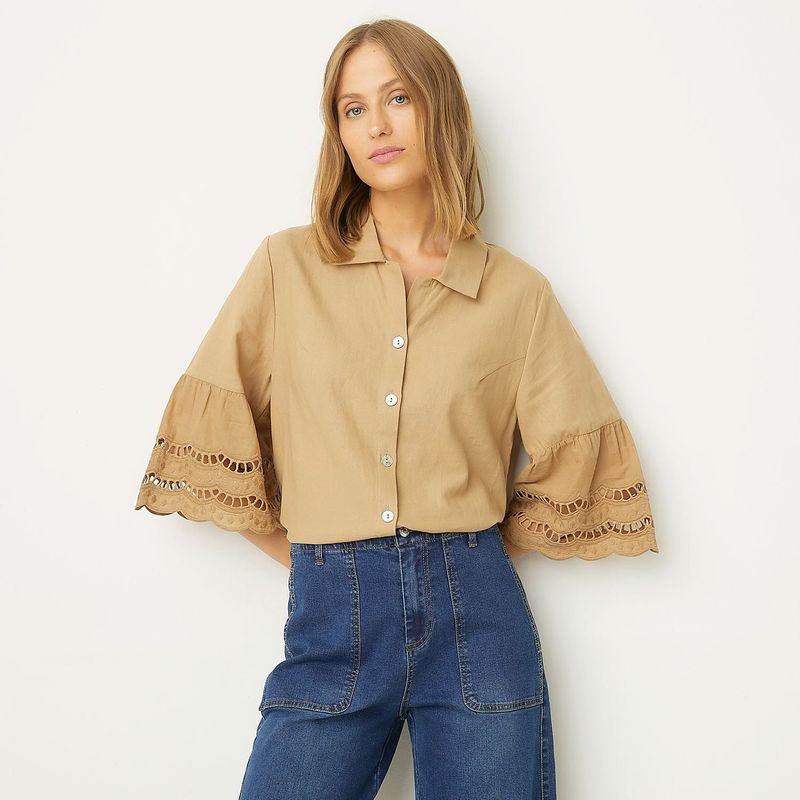 UNIVERSITY CLUB - Blusa Mujer con Ojalillo Manga 3/4 de Lino University Club