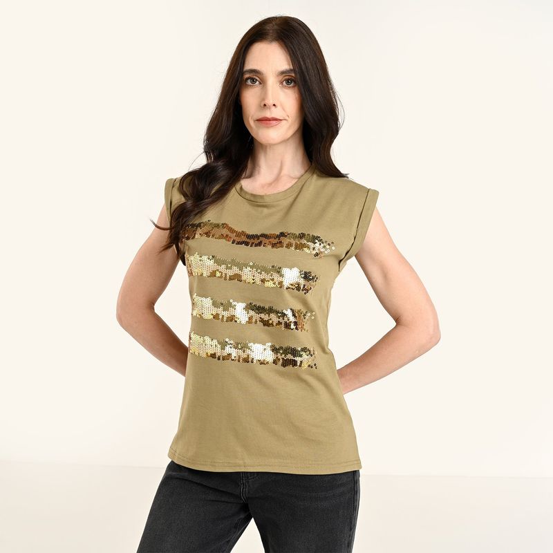 SOUTHLAND - Camiseta Mujer Brillante Manga corta de Algodón Southland