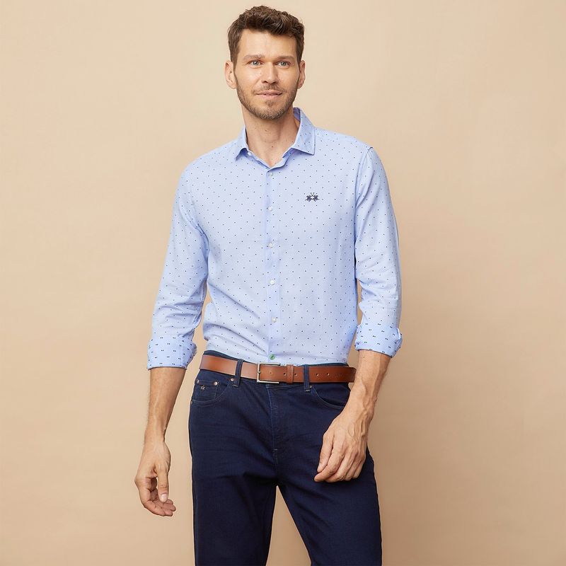 LA MARTINA - Camisa Hombre con Puntos Manga larga Slim de Algodón La Martina
