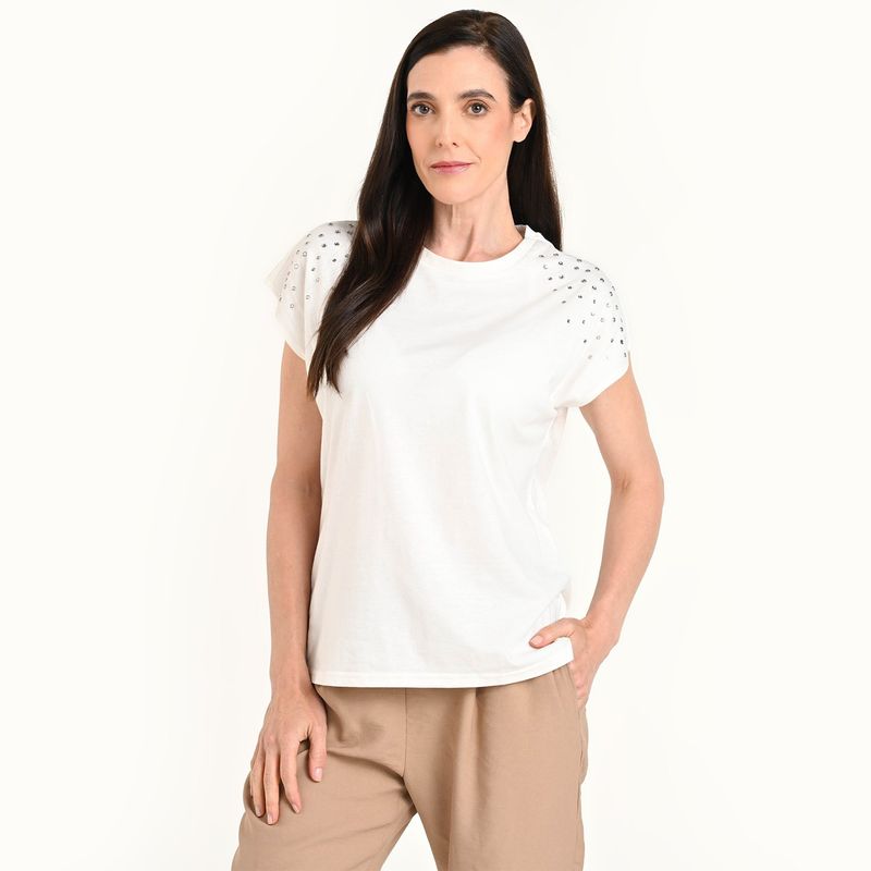 SOUTHLAND - Camiseta Mujer con Taches Manga corta de Algodón Southland