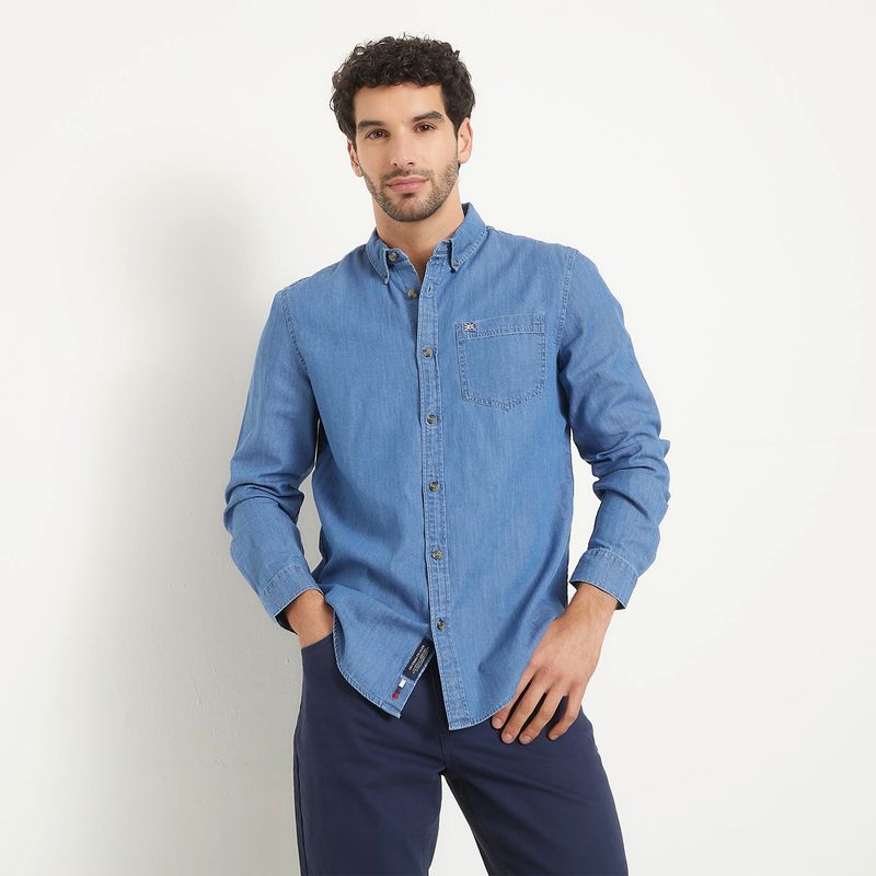 UNIVERSITY CLUB - Camisa Hombre Denim Manga larga de Algodón University Club