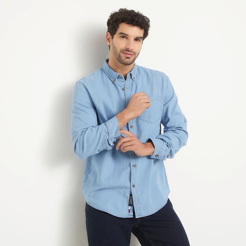 UNIVERSITY CLUB - Camisa Hombre Denim Manga larga de Algodón University Club