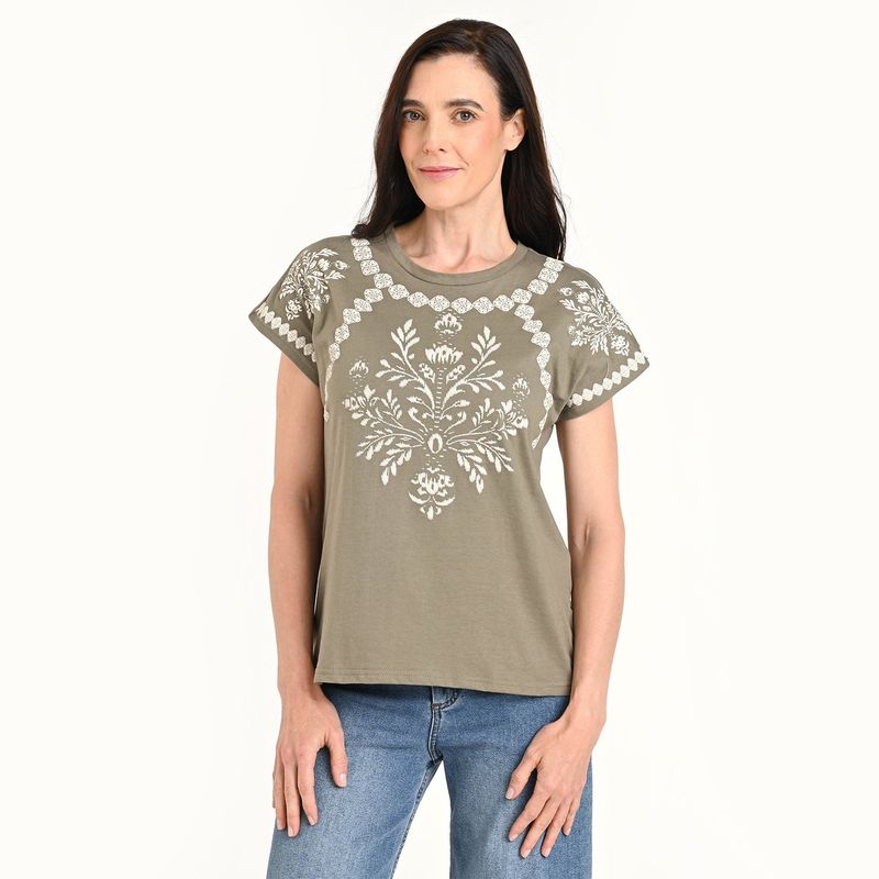 NEWPORT - Blusa Mujer con Estampado Manga corta de Algodón Newport