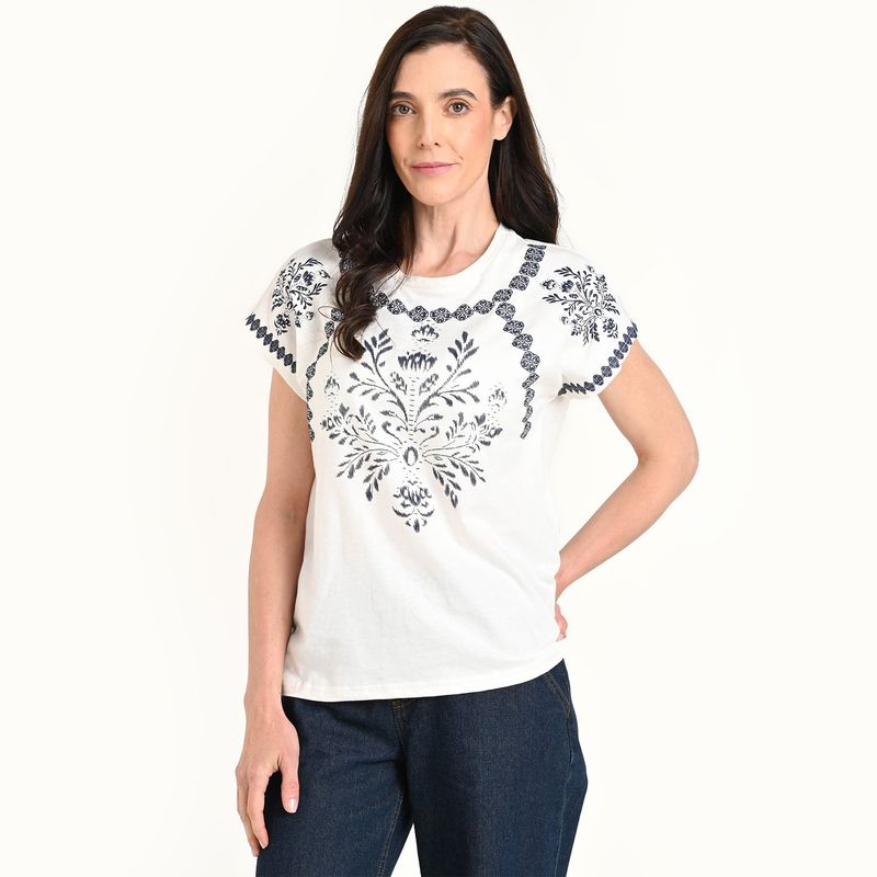 NEWPORT - Blusa Mujer con Estampado Manga corta de Algodón Newport