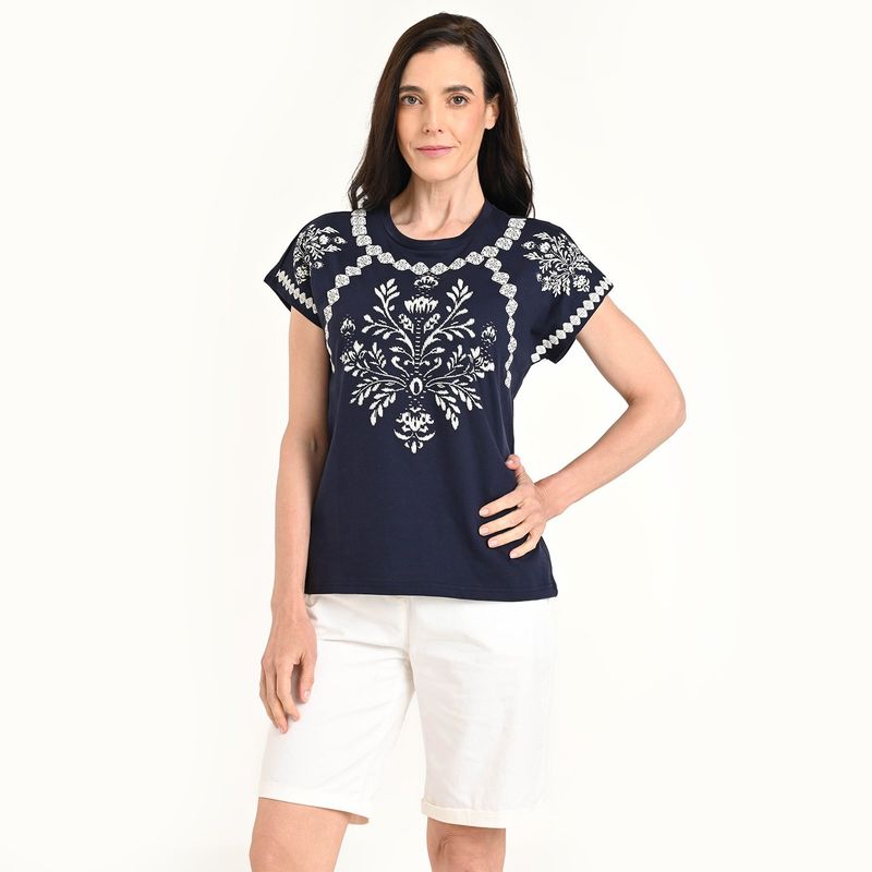 NEWPORT - Blusa Mujer con Estampado Manga corta de Algodón Newport