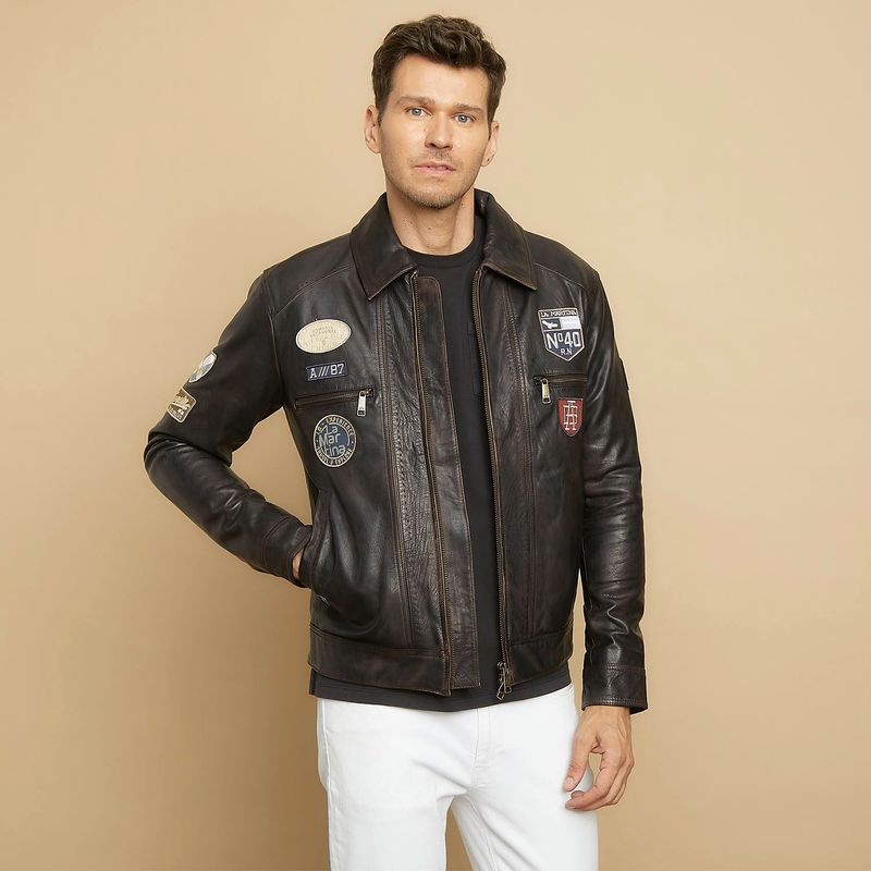 LA MARTINA - Chaqueta de cuero Hombre Con aplique LA MARTINA