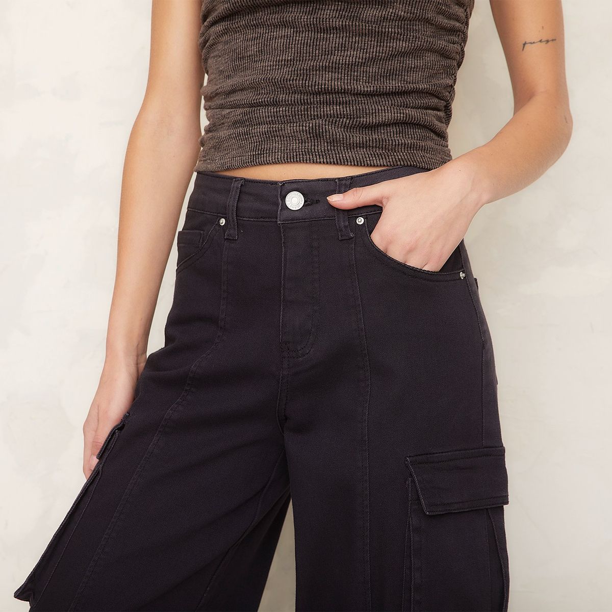 DENIMLAB - Pantalón Cargo Mujer Tiro medio Denimlab