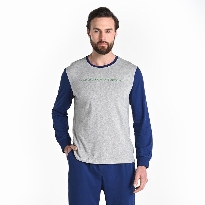 BENETTON - Pijama Hombre Manga larga con Estampado de Algodón Benetton