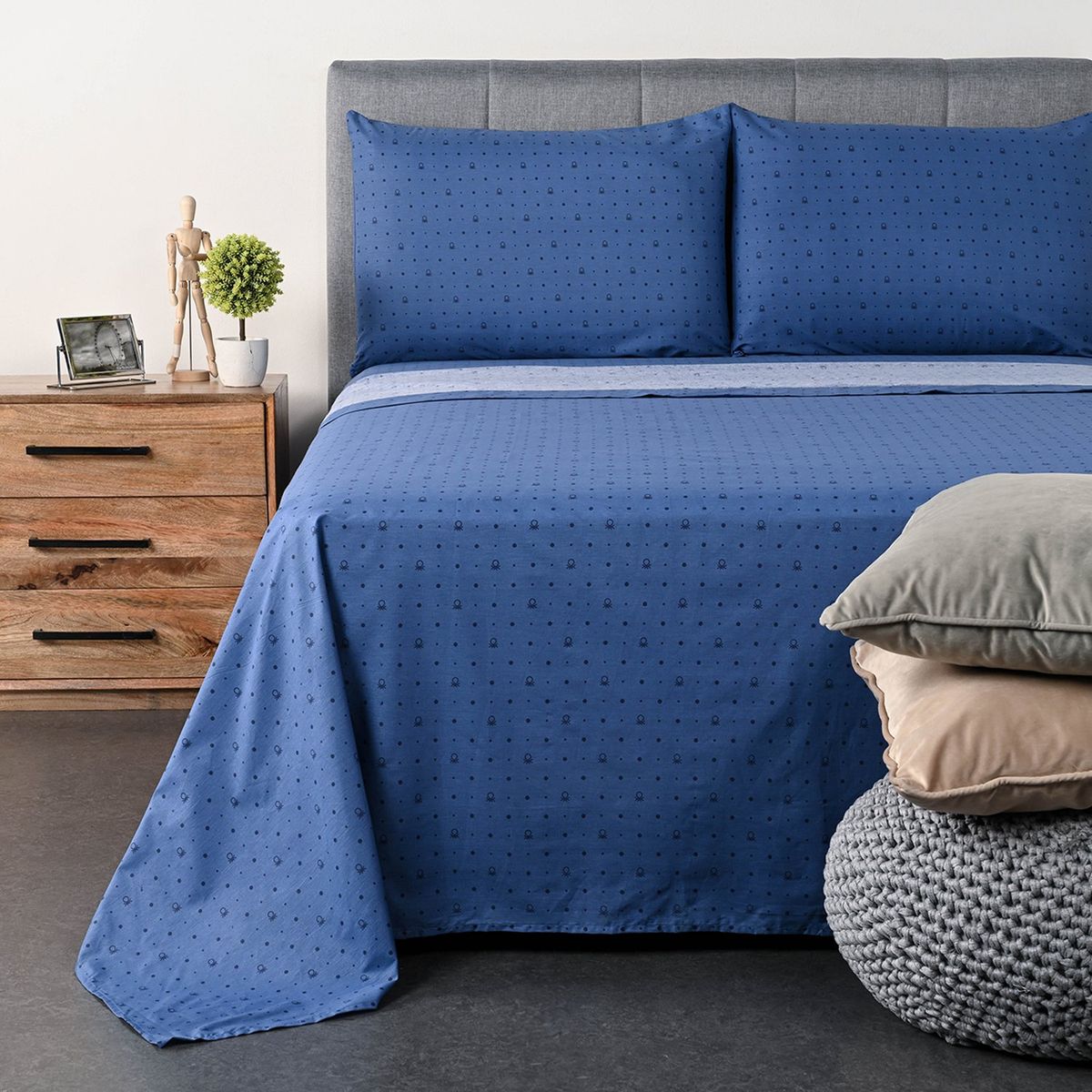 BENETTON - Sábanas Algodón 180 Hilos Gui Doble, Queen y King 