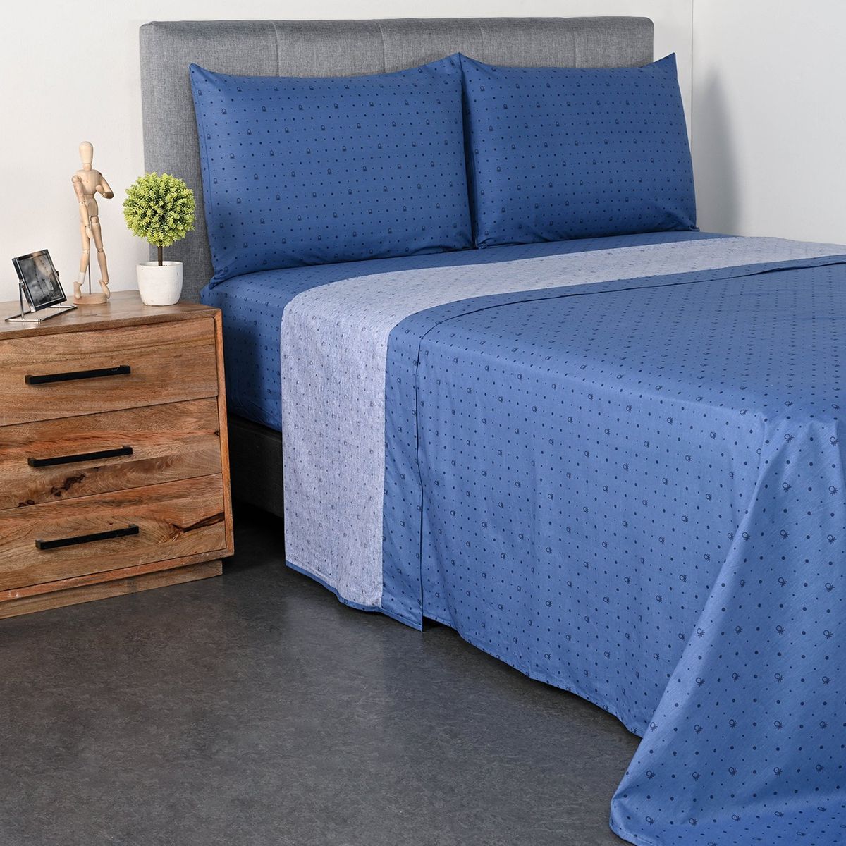 BENETTON - Sábanas Algodón 180 Hilos Gui Doble, Queen y King 