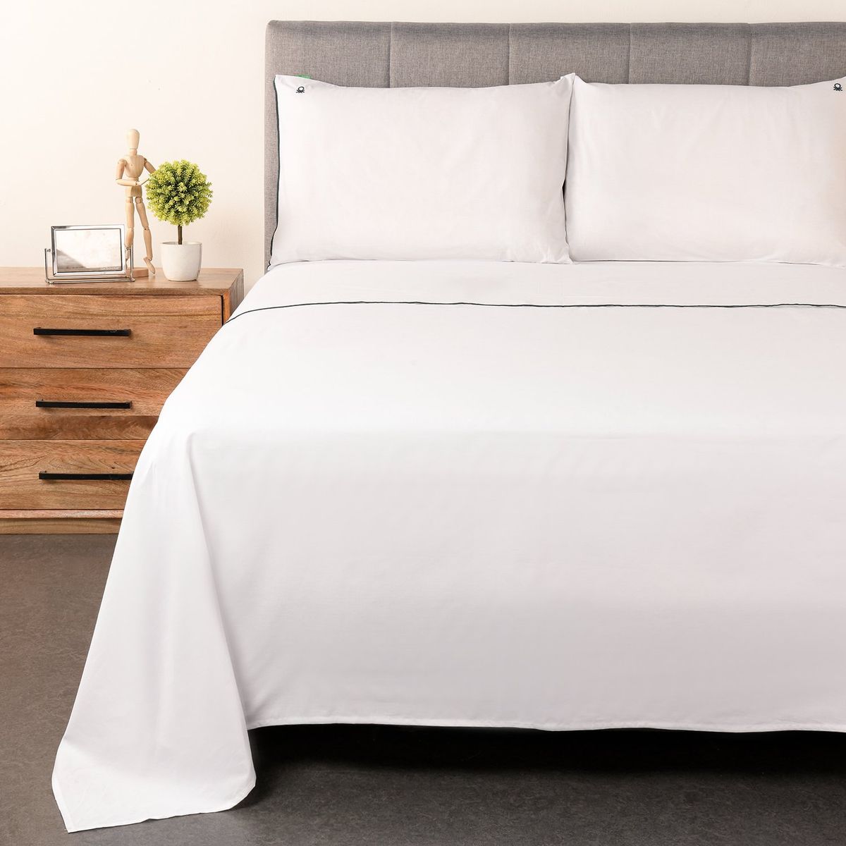 BENETTON - Sábanas Algodón 180 Hilos Pip Doble, Queen y King 