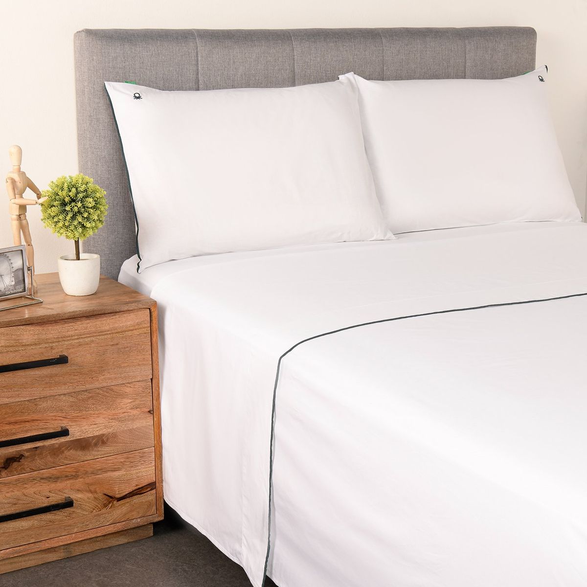 BENETTON - Sábanas Algodón 180 Hilos Pip Doble, Queen y King 