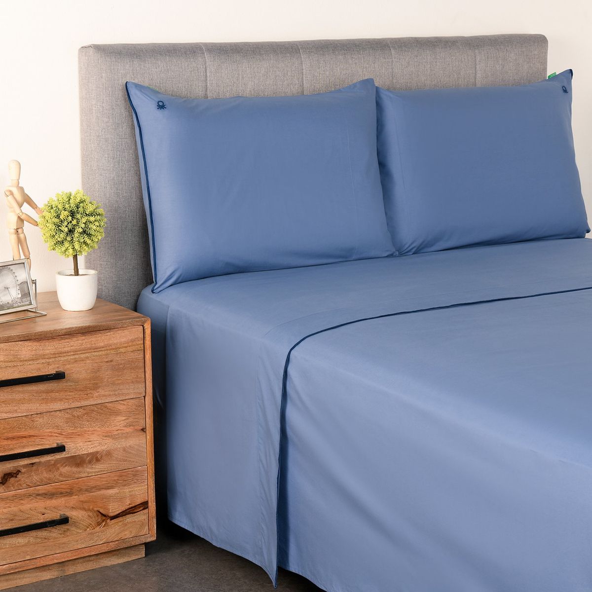 BENETTON - Sábanas Algodón 180 Hilos Pip Doble, Queen y King 