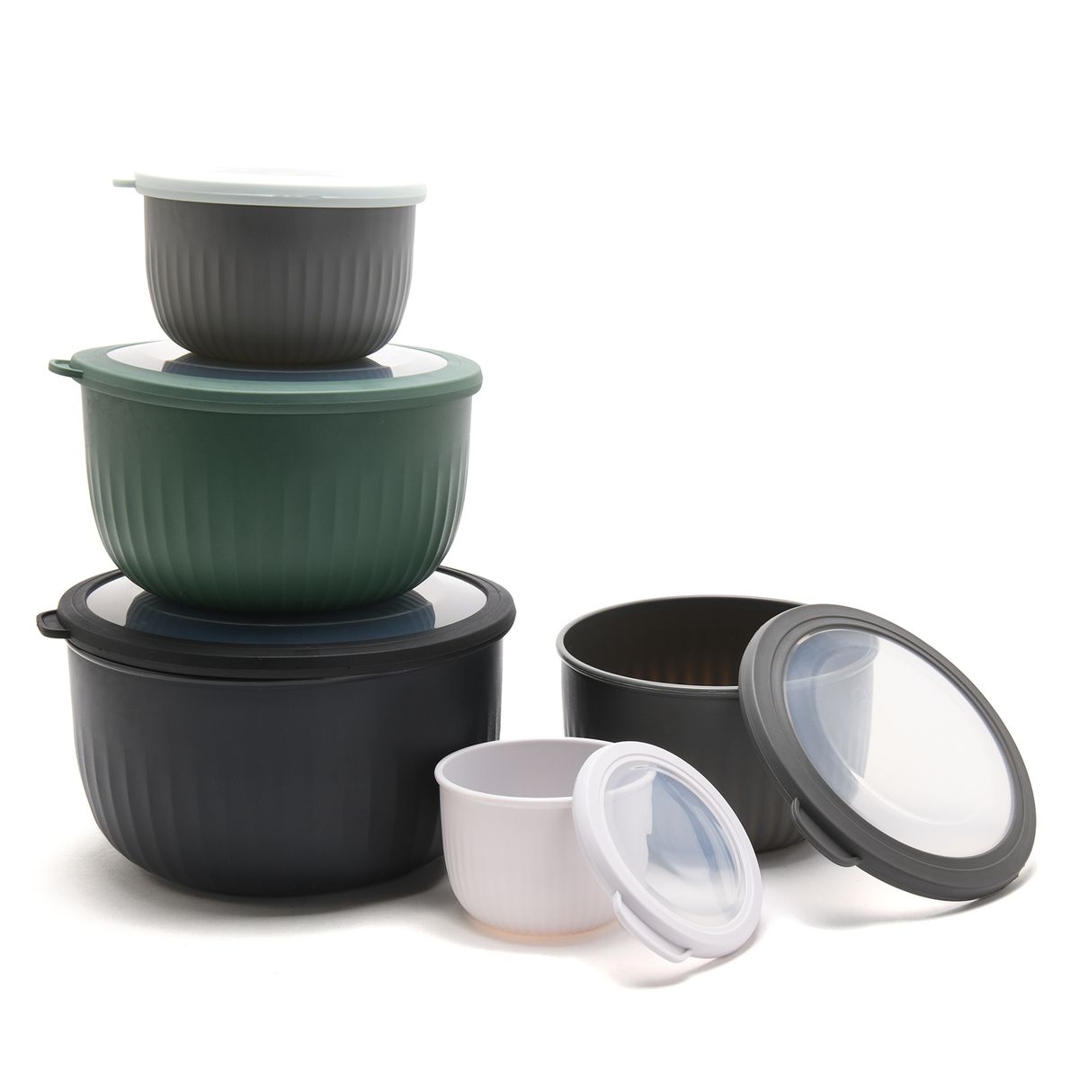 MICA - Bowls Polipropileno 1 Bowl de 15 cm de alto con 1 tapa, 1 Bowl de 13 cm de alto con 1 tapa, 1 Bowl de 12 cm de alto con 1 tapa, 1 Bowl de 10 cm de alto con 1 tapa, 1 Bowl de 8 cm de alto con 1 tapa