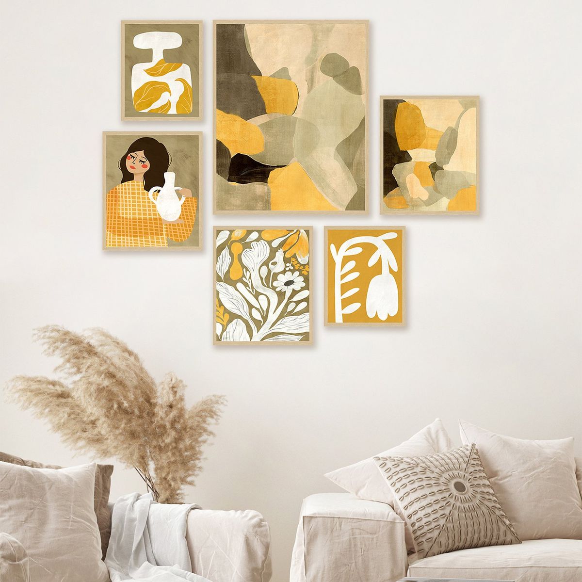 MICA - Cuadro Decorativo Botánico Set x6 Amarillo 20x25 cm