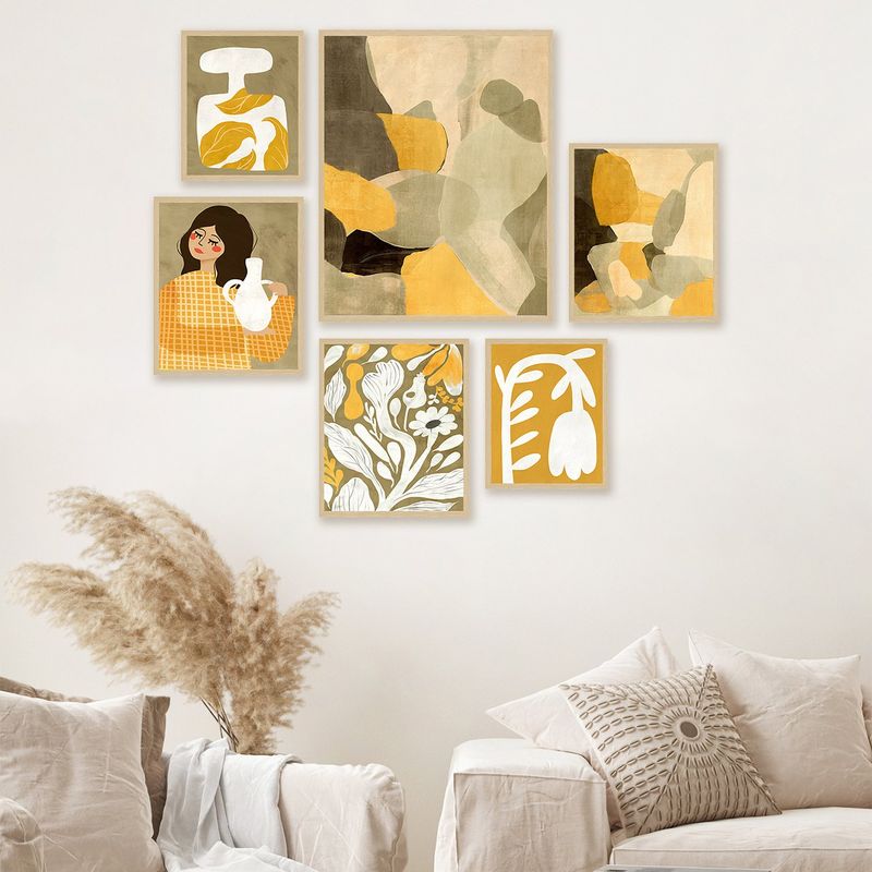 MICA - Cuadro Decorativo Botánico Set x6 Amarillo 20x25 cm