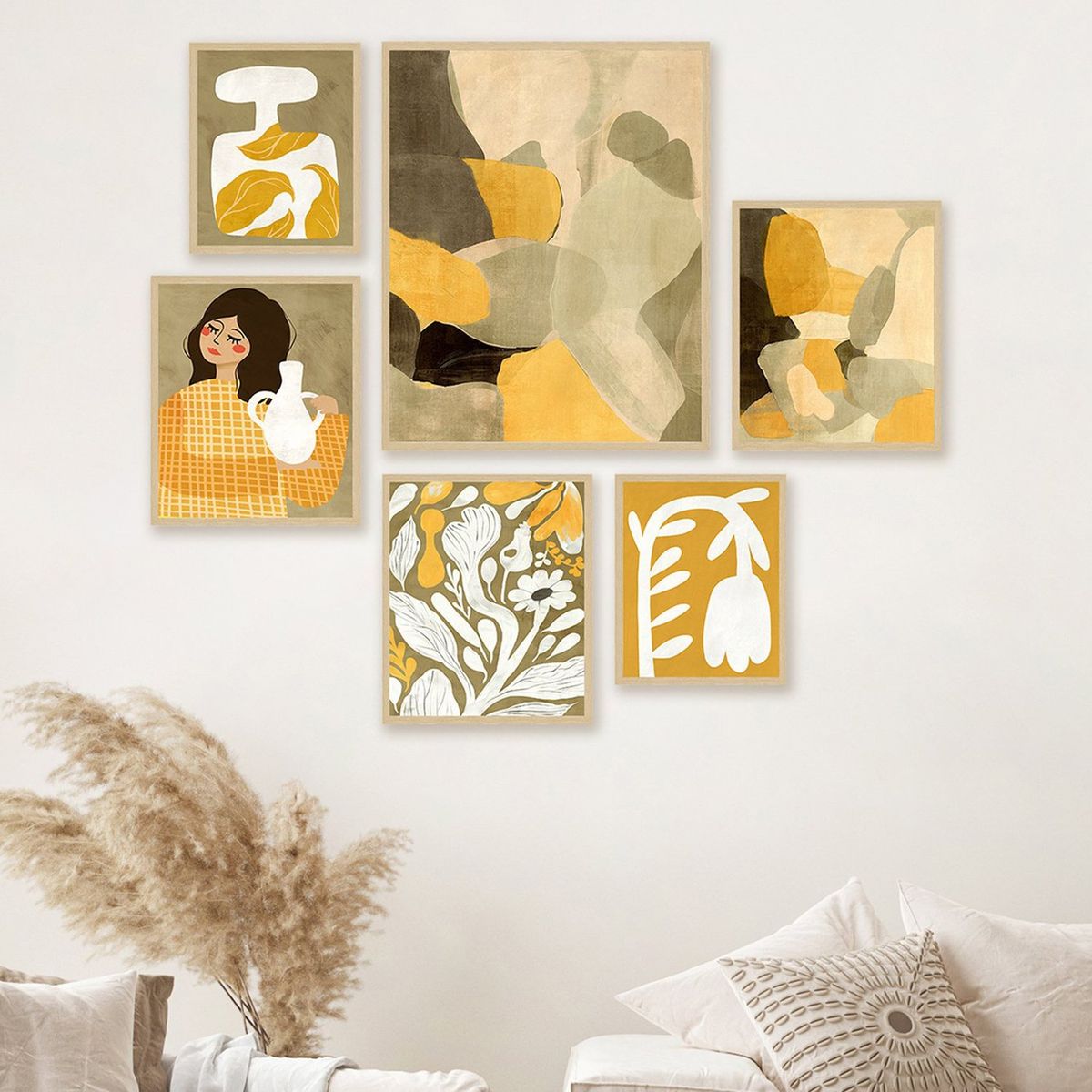 MICA - Cuadro Decorativo Botánico Set x6 Amarillo 20x25 cm