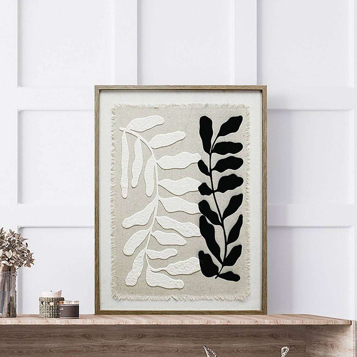 MICA - Cuadro Cuadro Decorativo Botánico Hojas Beige - Negro 45x60 cm