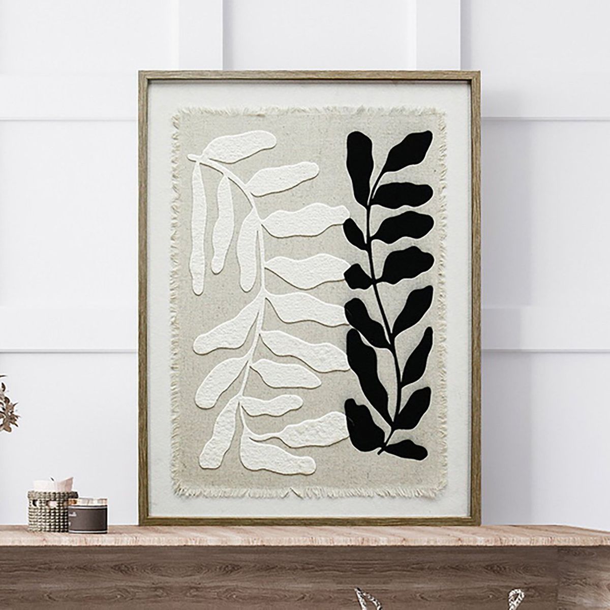 MICA - Cuadro Cuadro Decorativo Botánico Hojas Beige - Negro 45x60 cm