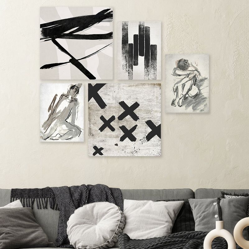 MICA - Cuadro Decorativo Abstracto Set x5 Mix Negro 25x25 cm