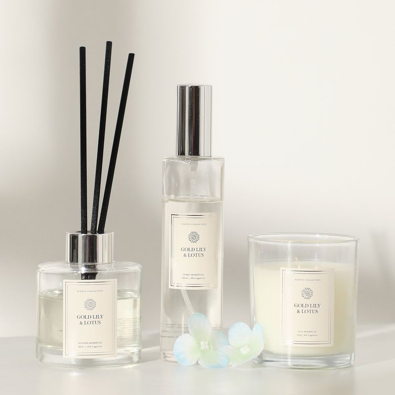 BASEMENT HOME - Set de Vela + Ambientador 80ml + Difusor spray 80 ml Gold Lily- lottus