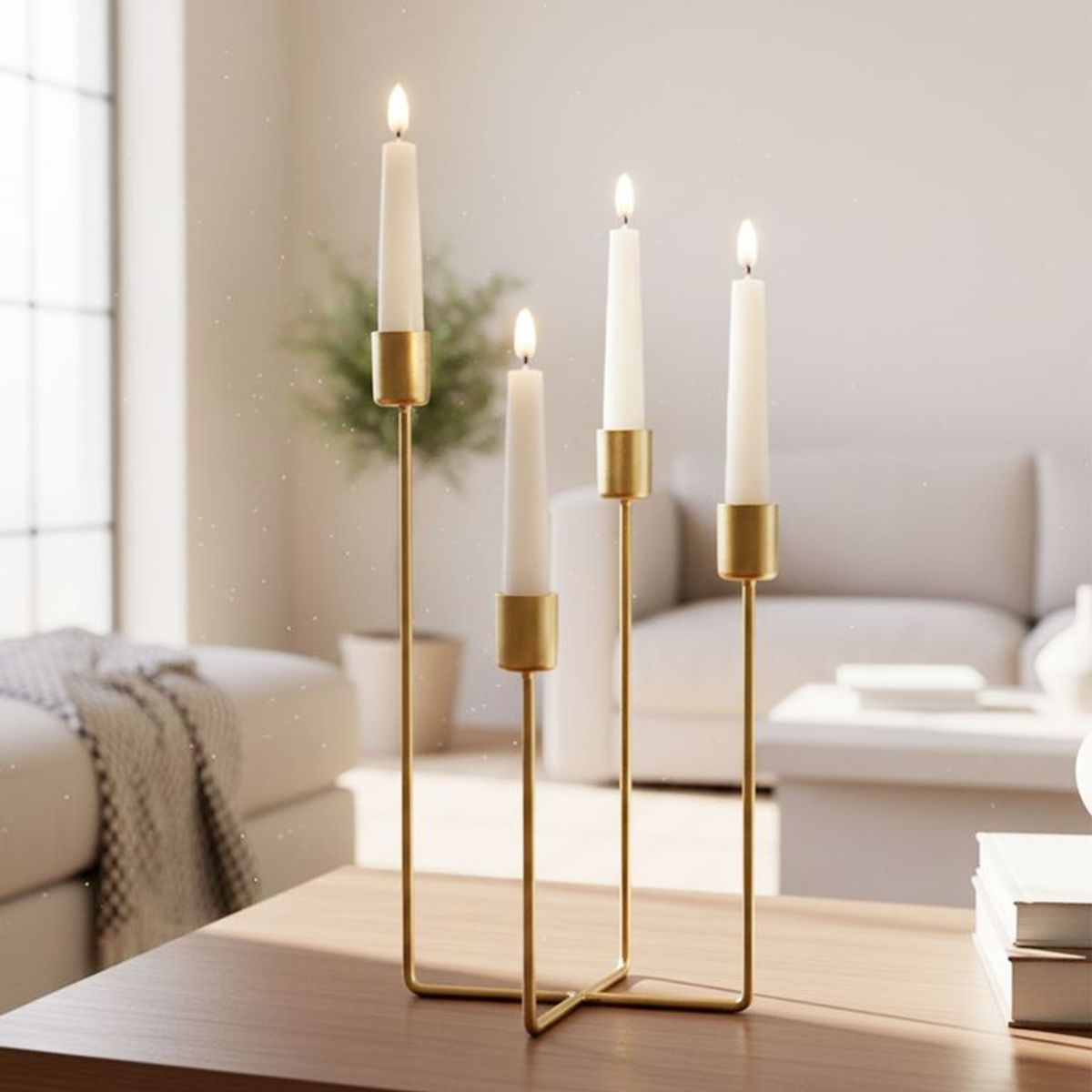 MICA - Candelabro de Metal 4 velas Dorado