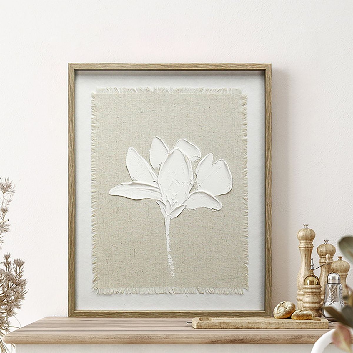 MICA - Cuadro Decorativo Botánico Flor Relieve 40x50 cm