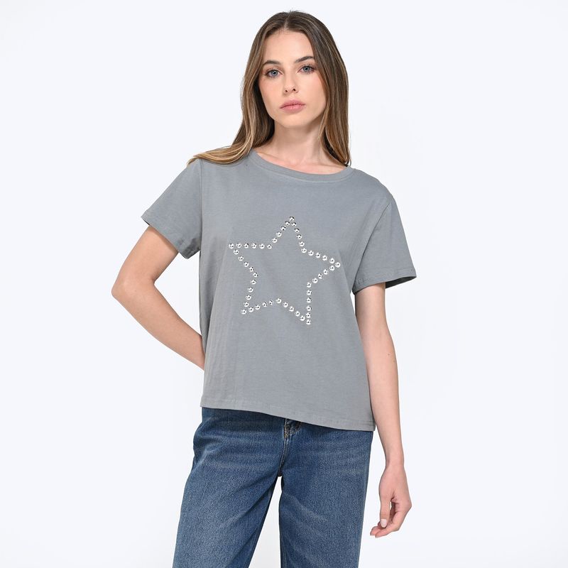 DENIMLAB - Camiseta Mujer con Estampado Manga corta de Algodón Denimlab