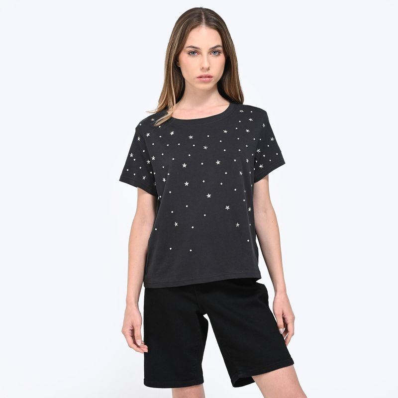 DENIMLAB - Camiseta Mujer con Estampado Manga corta de Algodón Denimlab