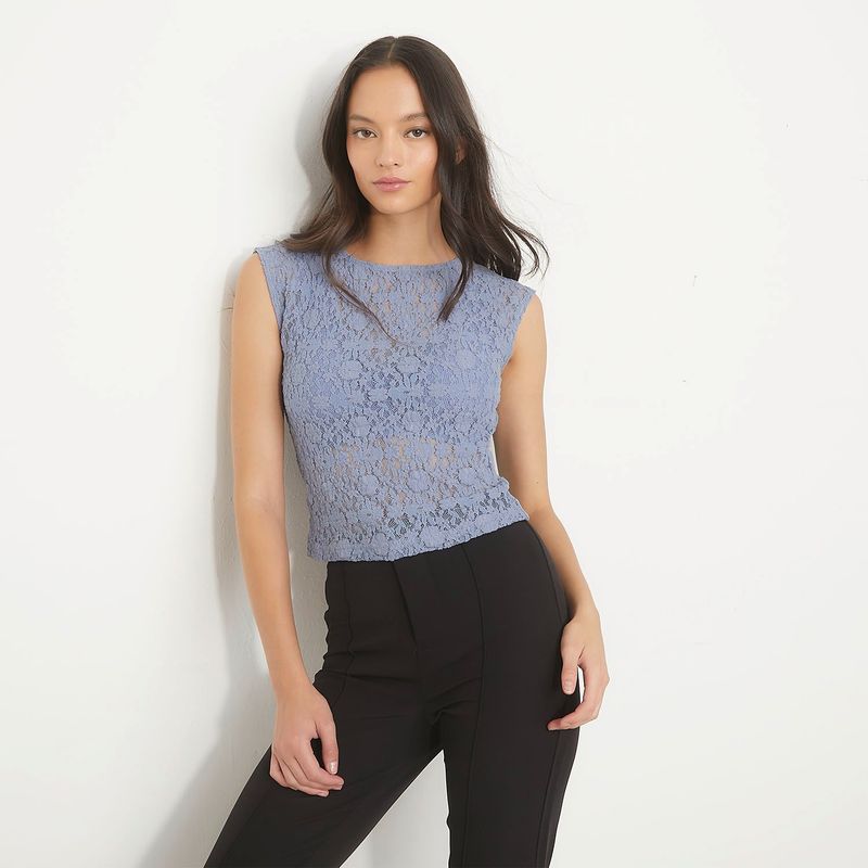 SYBILLA - Blusa Mujer con Encaje Sin mangas Sybilla