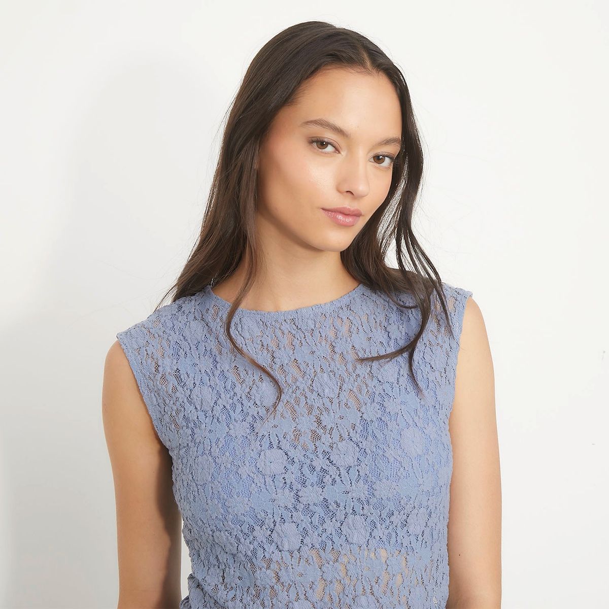 SYBILLA - Blusa Mujer con Encaje Sin mangas Sybilla