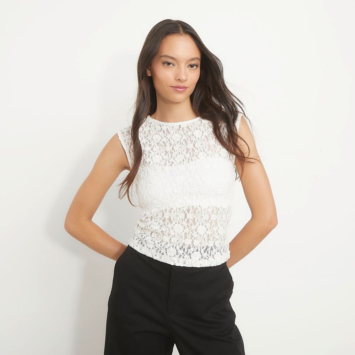 SYBILLA - Blusa Mujer con Encaje Sin mangas Sybilla