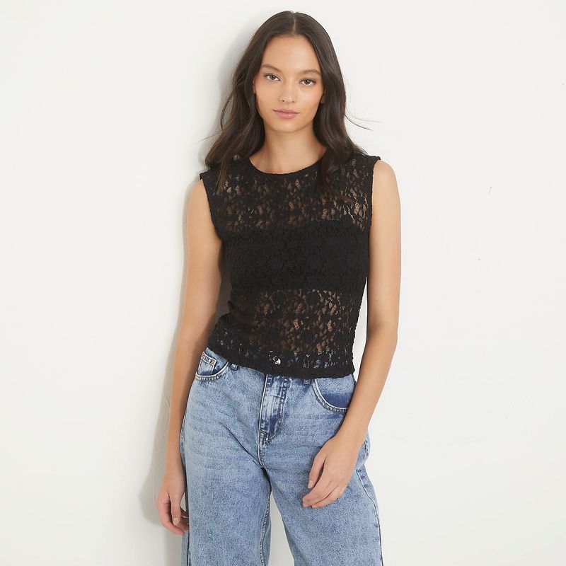 SYBILLA - Blusa Mujer con Encaje Sin mangas Sybilla