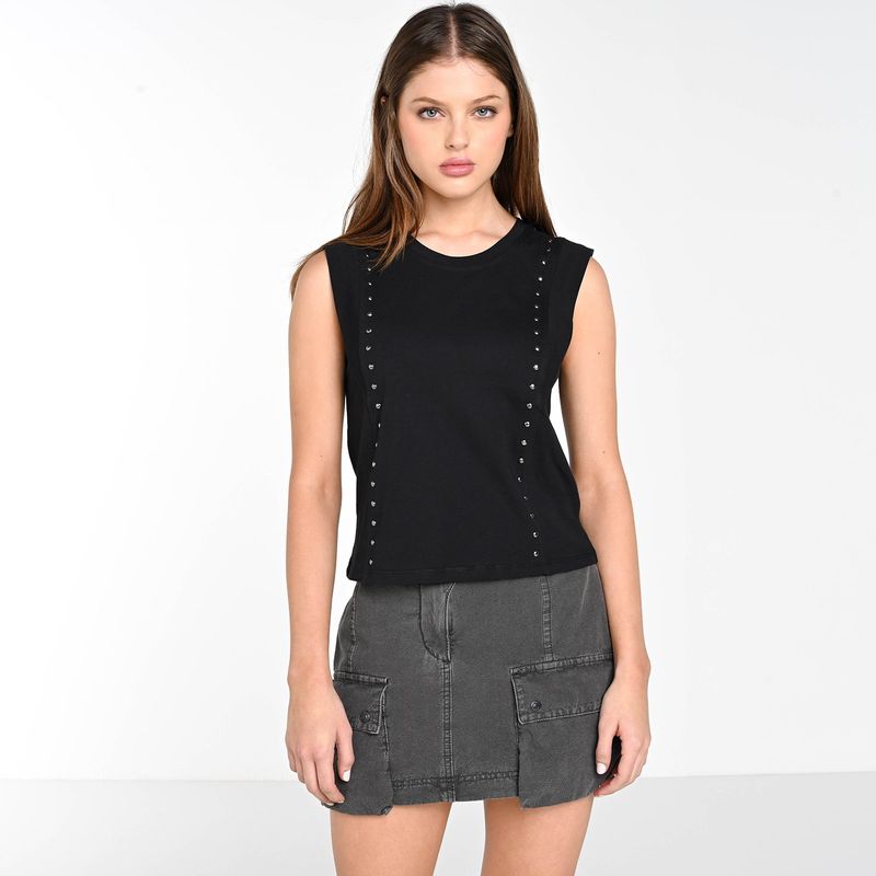 DENIMLAB - Camiseta Mujer con Taches Sin mangas de Algodón Denimlab 