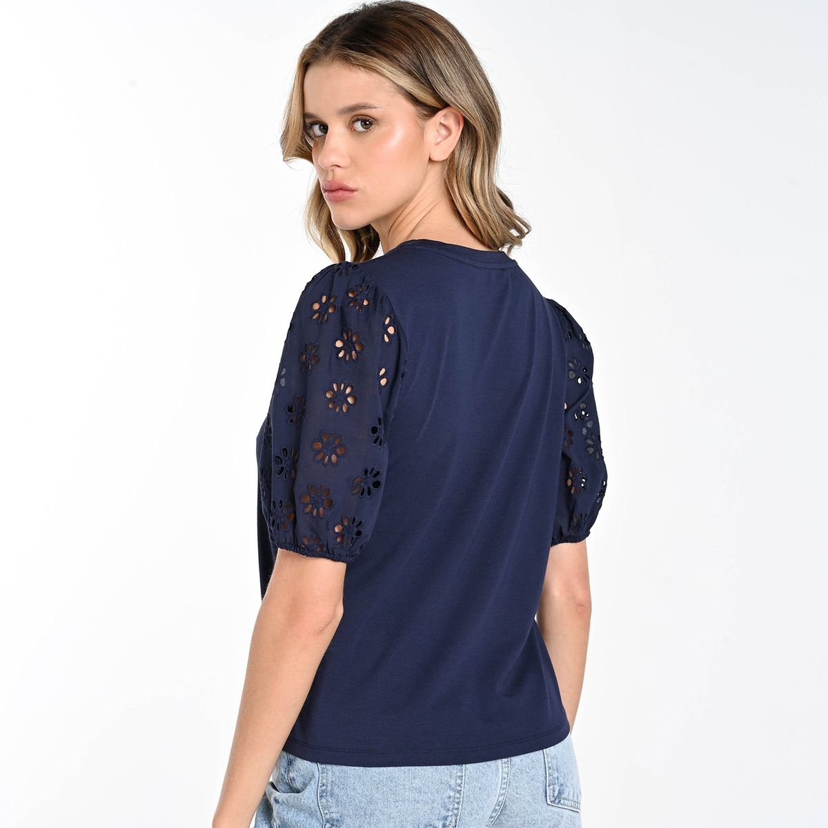 BASEMENT - Blusa Mujer con Bordado Manga corta globo de Algodón Basement